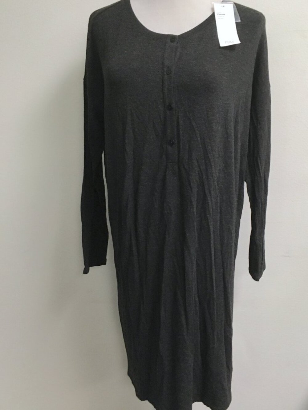 Eileen Fisher ballet neck henley dress charcoal XS